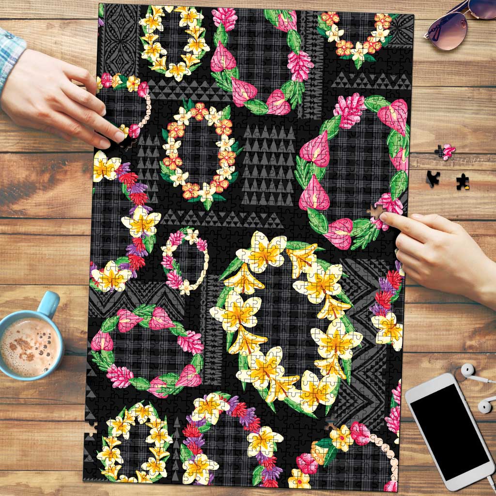 Hawaiian Kakau Tattoo Leis and Palaka Pattern Puzzle Traditional Aloha Tribal Black Color