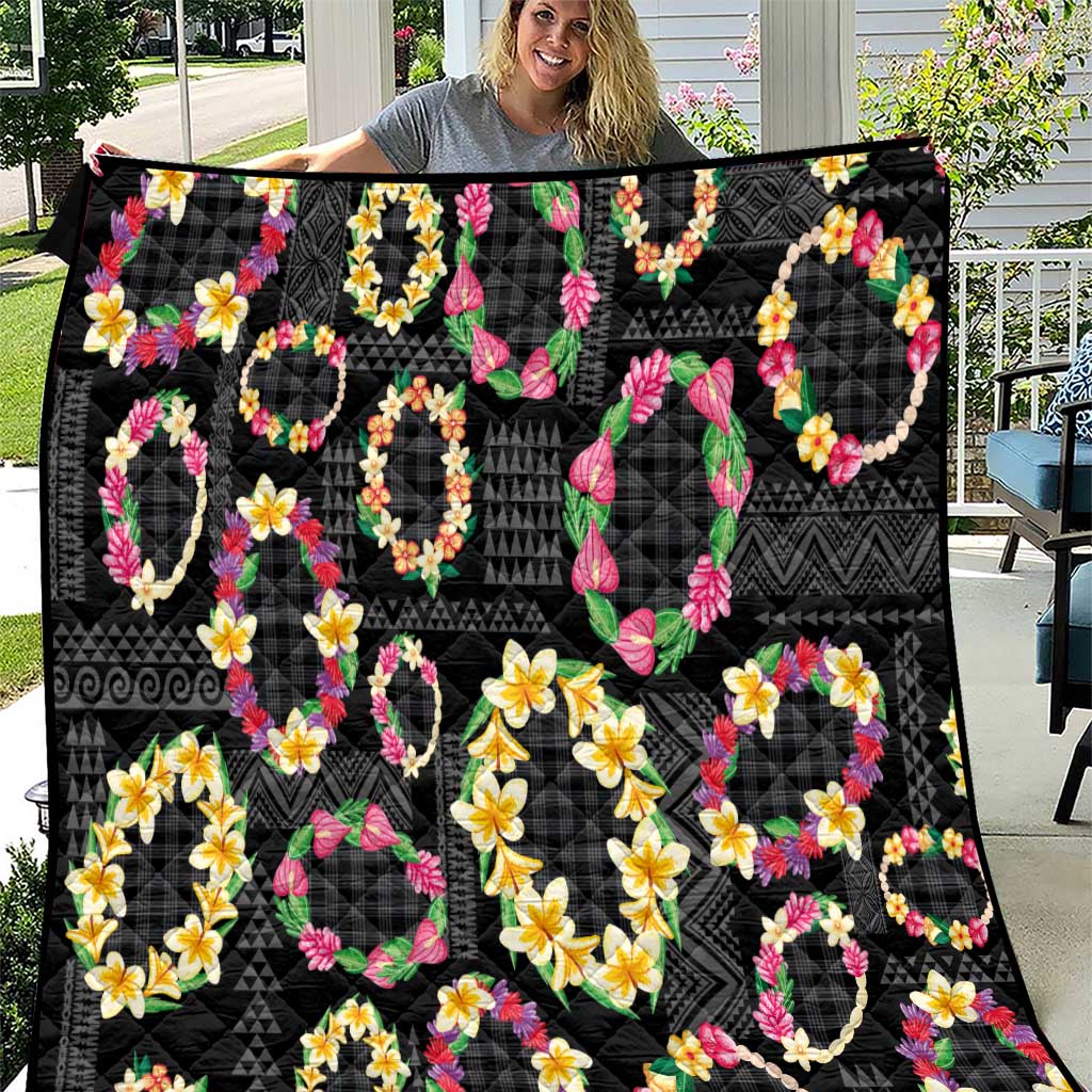 Hawaiian Kakau Tattoo Leis and Palaka Pattern Quilt Traditional Aloha Tribal Black Color