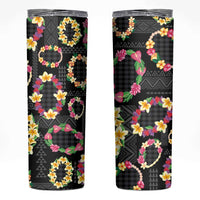 Hawaiian Kakau Tattoo Leis and Palaka Pattern Skinny Tumbler Traditional Aloha Tribal Black Color