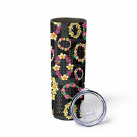 Hawaiian Kakau Tattoo Leis and Palaka Pattern Skinny Tumbler Traditional Aloha Tribal Black Color
