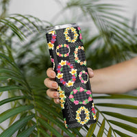 Hawaiian Kakau Tattoo Leis and Palaka Pattern Skinny Tumbler Traditional Aloha Tribal Black Color