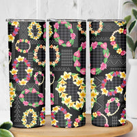 Hawaiian Kakau Tattoo Leis and Palaka Pattern Skinny Tumbler Traditional Aloha Tribal Black Color