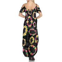 Hawaiian Kakau Tattoo Leis and Palaka Pattern Summer Maxi Dress Traditional Aloha Tribal Black Color