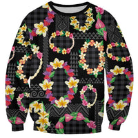 Hawaiian Kakau Tattoo Leis and Palaka Pattern Sweatshirt Traditional Aloha Tribal Black Color
