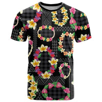 Hawaiian Kakau Tattoo Leis and Palaka Pattern T Shirt Traditional Aloha Tribal Black Color
