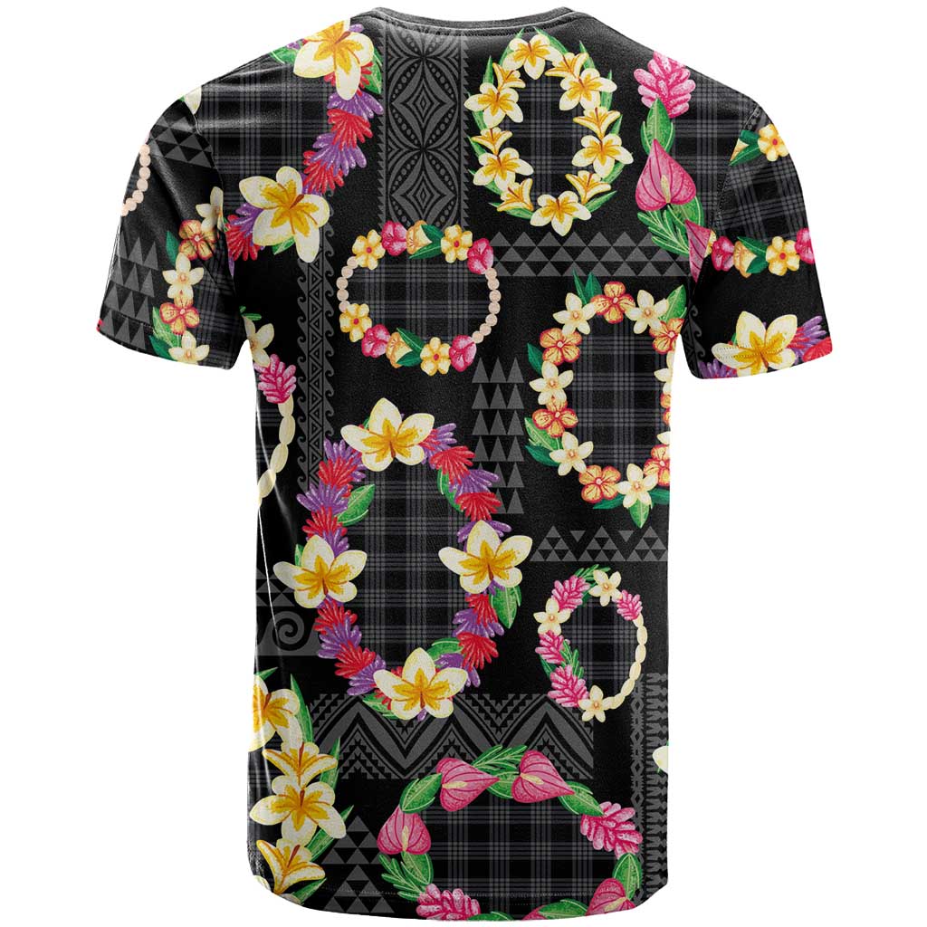 Hawaiian Kakau Tattoo Leis and Palaka Pattern T Shirt Traditional Aloha Tribal Black Color
