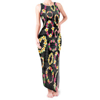 Hawaiian Kakau Tattoo Leis and Palaka Pattern Tank Maxi Dress Traditional Aloha Tribal Black Color LT03 Women Black - Polynesian Pride