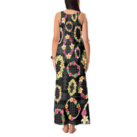 Hawaiian Kakau Tattoo Leis and Palaka Pattern Tank Maxi Dress Traditional Aloha Tribal Black Color LT03 - Polynesian Pride