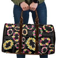 Hawaiian Kakau Tattoo Leis and Palaka Pattern Travel Bag Traditional Aloha Tribal Black Color