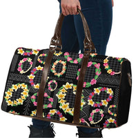 Hawaiian Kakau Tattoo Leis and Palaka Pattern Travel Bag Traditional Aloha Tribal Black Color