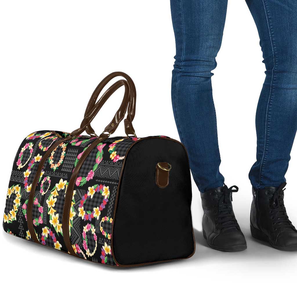 Hawaiian Kakau Tattoo Leis and Palaka Pattern Travel Bag Traditional Aloha Tribal Black Color