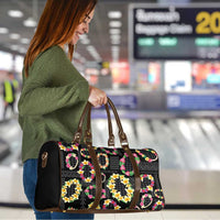 Hawaiian Kakau Tattoo Leis and Palaka Pattern Travel Bag Traditional Aloha Tribal Black Color