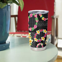 Hawaiian Kakau Tattoo Leis and Palaka Pattern Tumbler Cup Traditional Aloha Tribal Black Color