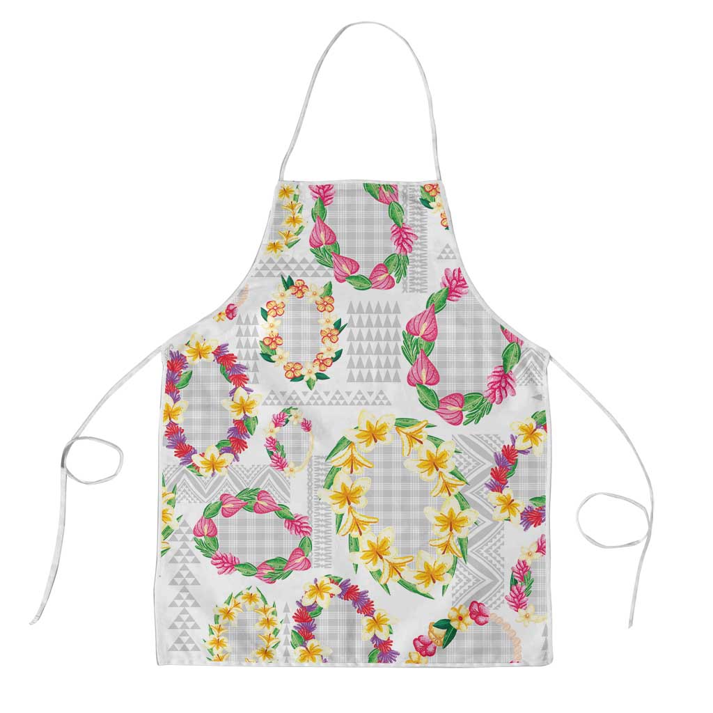 Hawaiian Kakau Tattoo Leis and Palaka Pattern Apron Traditional Aloha Tribal White Color
