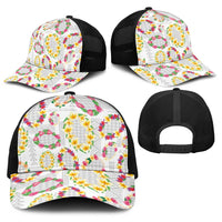 Hawaiian Kakau Tattoo Leis and Palaka Pattern Baseball Net Cap Traditional Aloha Tribal White Color