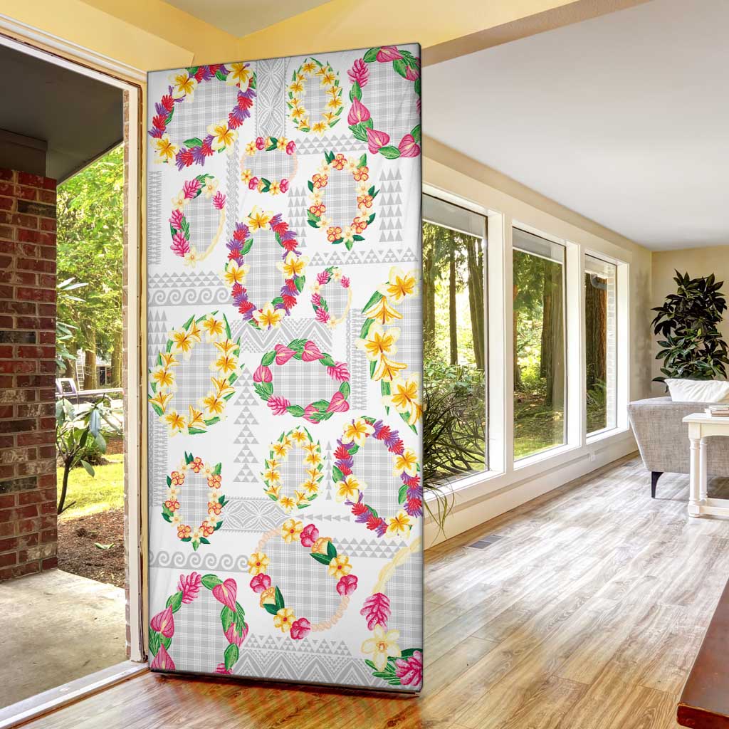 Hawaiian Kakau Tattoo Leis and Palaka Pattern Door Cover Traditional Aloha Tribal White Color