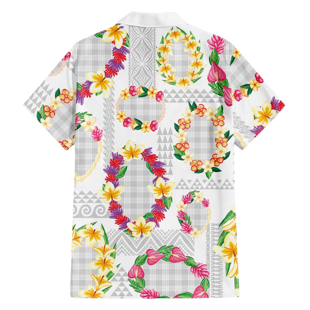 Hawaiian Kakau Tattoo Leis and Palaka Pattern Family Matching Off Shoulder Short Dress and Hawaiian Shirt Traditional Aloha Tribal White Color
