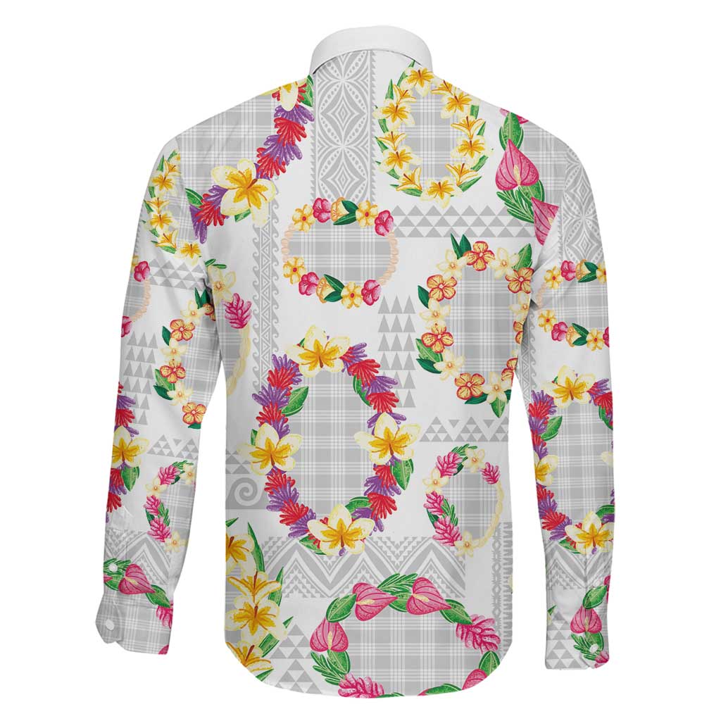 Hawaiian Kakau Tattoo Leis and Palaka Pattern Family Matching Off Shoulder Short Dress and Hawaiian Shirt Traditional Aloha Tribal White Color
