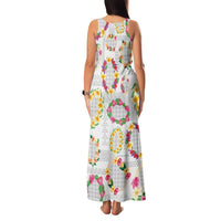 Hawaiian Kakau Tattoo Leis and Palaka Pattern Family Matching Tank Maxi Dress and Hawaiian Shirt Traditional Aloha Tribal White Color