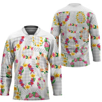 Hawaiian Kakau Tattoo Leis and Palaka Pattern Hockey Jersey Traditional Aloha Tribal White Color