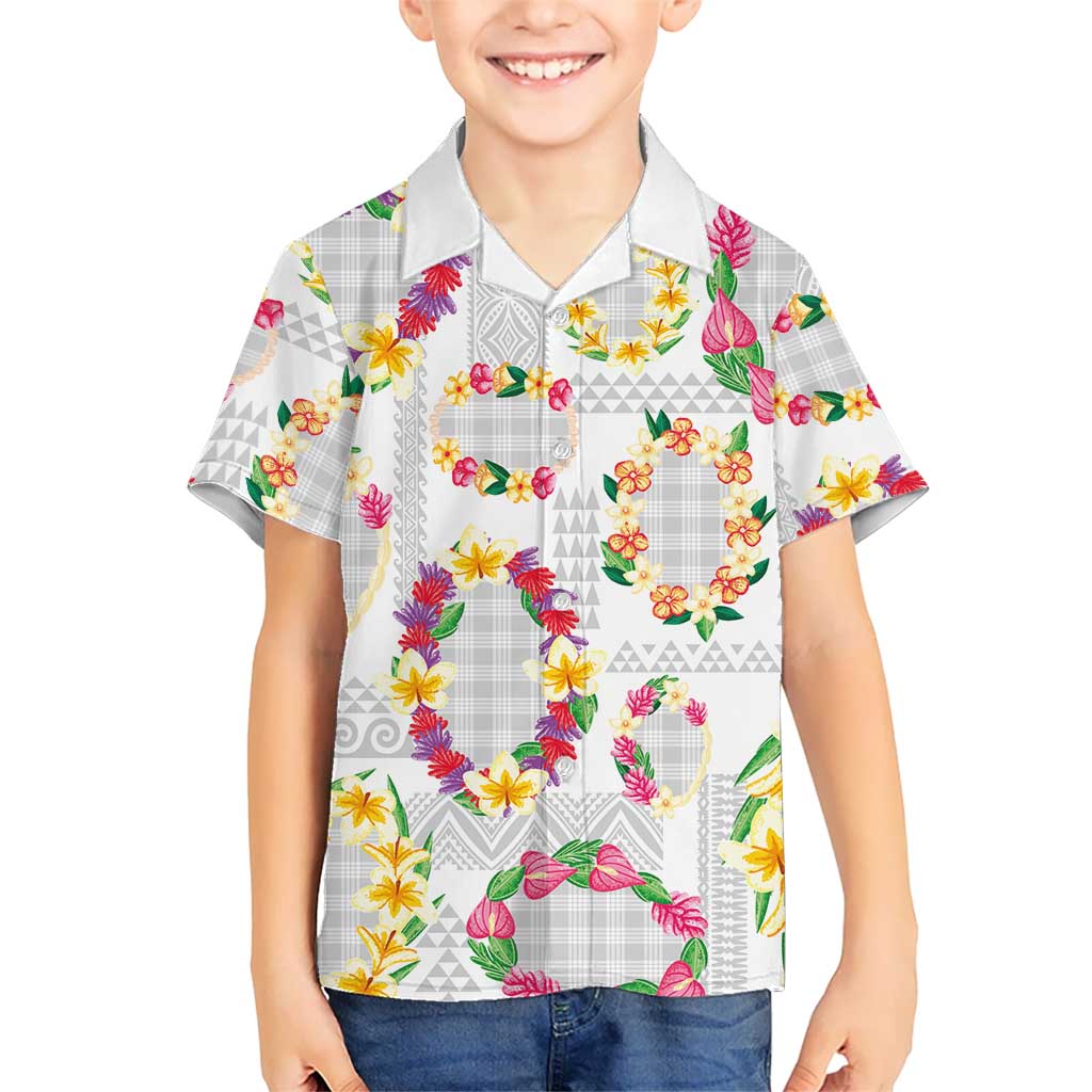 Hawaiian Kakau Tattoo Leis and Palaka Pattern Kid Hawaiian Shirt Traditional Aloha Tribal White Color LT03 Kid White - Polynesian Pride