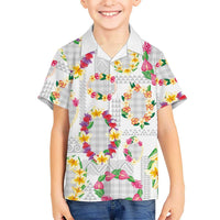 Hawaiian Kakau Tattoo Leis and Palaka Pattern Kid Hawaiian Shirt Traditional Aloha Tribal White Color LT03 Kid White - Polynesian Pride