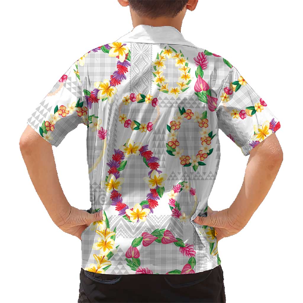 Hawaiian Kakau Tattoo Leis and Palaka Pattern Kid Hawaiian Shirt Traditional Aloha Tribal White Color LT03 - Polynesian Pride