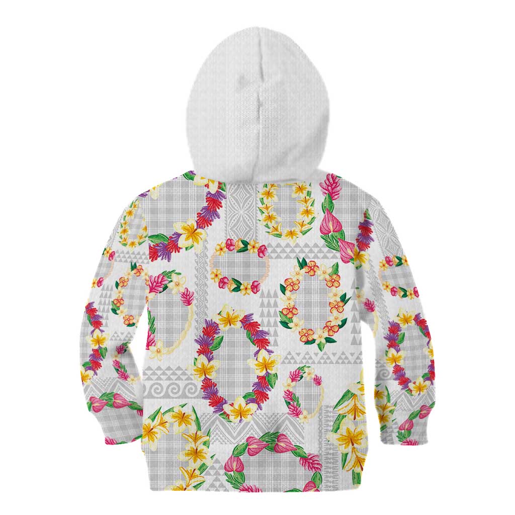 Hawaiian Kakau Tattoo Leis and Palaka Pattern Kid Hoodie Traditional Aloha Tribal White Color LT03 - Polynesian Pride