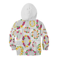 Hawaiian Kakau Tattoo Leis and Palaka Pattern Kid Hoodie Traditional Aloha Tribal White Color LT03 - Polynesian Pride