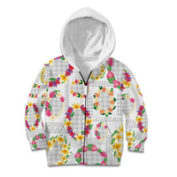 Hawaiian Kakau Tattoo Leis and Palaka Pattern Kid Hoodie Traditional Aloha Tribal White Color LT03 Zip Hoodie White - Polynesian Pride
