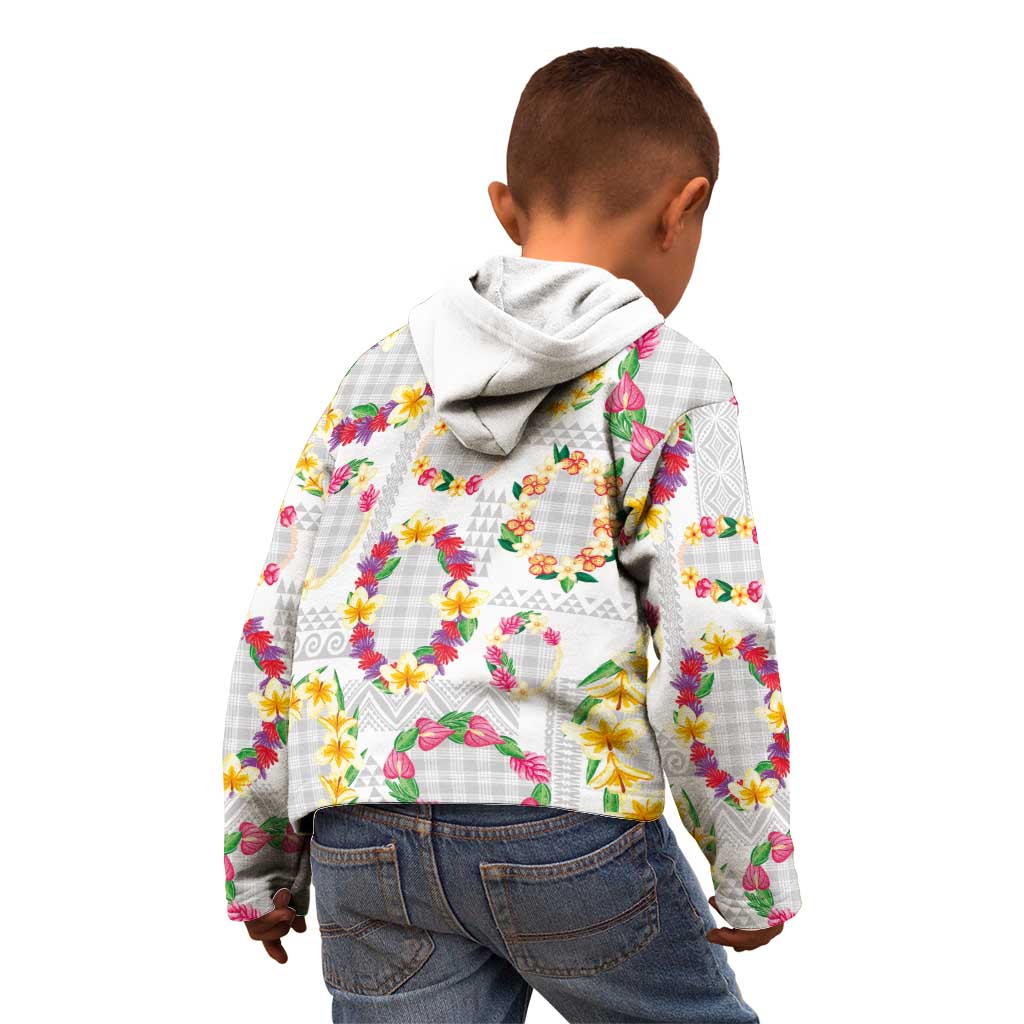 Hawaiian Kakau Tattoo Leis and Palaka Pattern Kid Hoodie Traditional Aloha Tribal White Color LT03 - Polynesian Pride