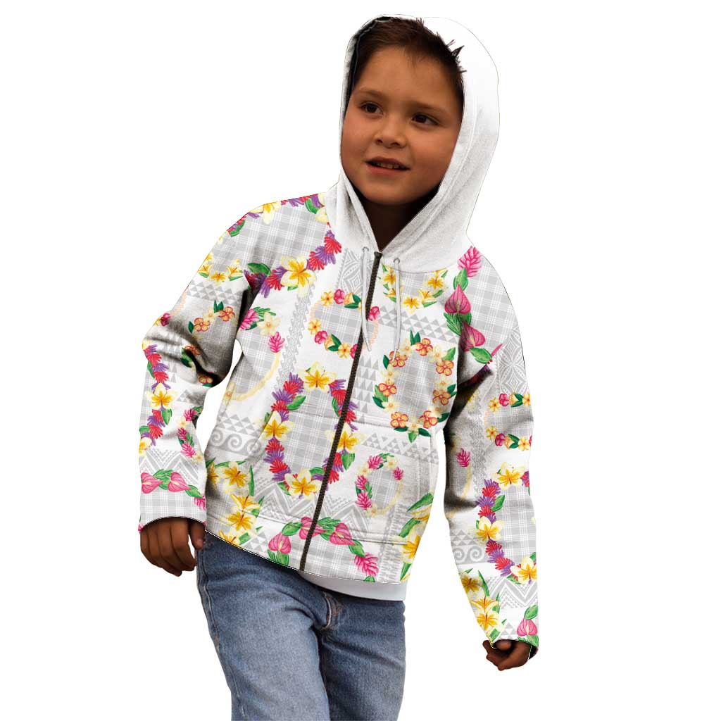 Hawaiian Kakau Tattoo Leis and Palaka Pattern Kid Hoodie Traditional Aloha Tribal White Color LT03 - Polynesian Pride