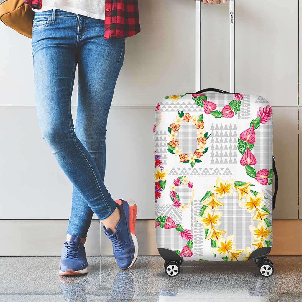 Hawaiian Kakau Tattoo Leis and Palaka Pattern Luggage Cover Traditional Aloha Tribal White Color