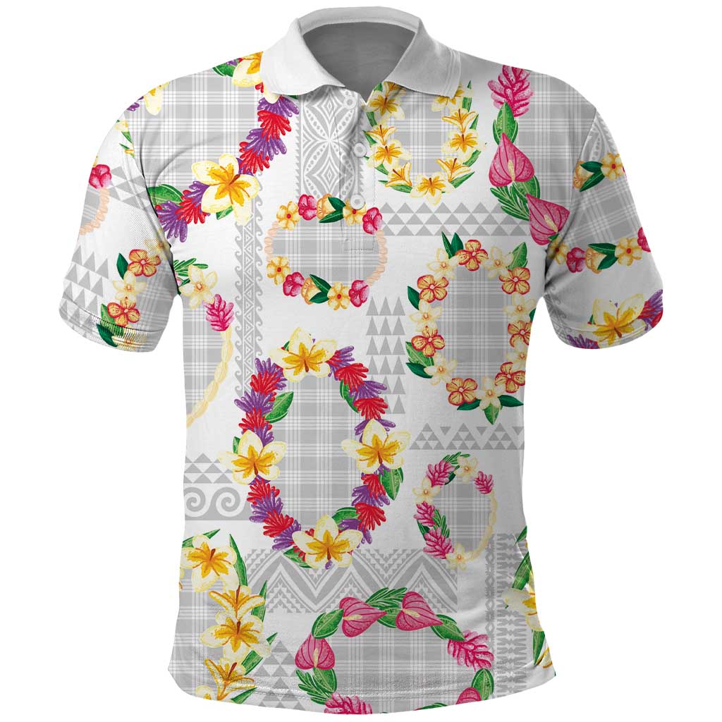 Hawaiian Kakau Tattoo Leis and Palaka Pattern Polo Shirt Traditional Aloha Tribal White Color LT03 White - Polynesian Pride