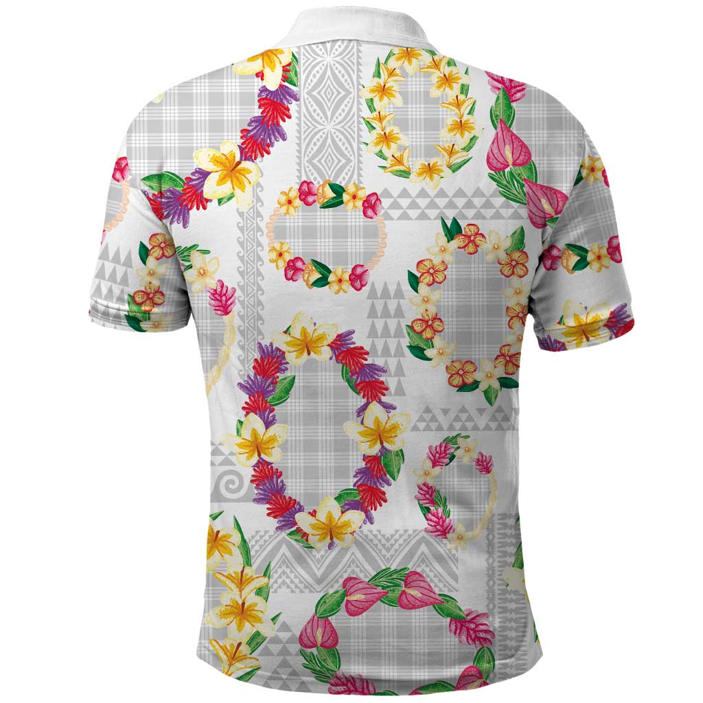 Hawaiian Kakau Tattoo Leis and Palaka Pattern Polo Shirt Traditional Aloha Tribal White Color LT03 - Polynesian Pride