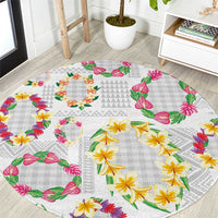 Hawaiian Kakau Tattoo Leis and Palaka Pattern Round Carpet Traditional Aloha Tribal White Color