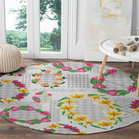 Hawaiian Kakau Tattoo Leis and Palaka Pattern Round Carpet Traditional Aloha Tribal White Color