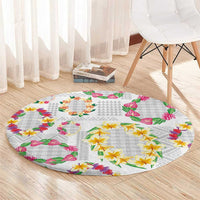 Hawaiian Kakau Tattoo Leis and Palaka Pattern Round Carpet Traditional Aloha Tribal White Color