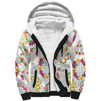 Hawaiian Kakau Tattoo Leis and Palaka Pattern Sherpa Hoodie Traditional Aloha Tribal White Color