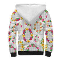 Hawaiian Kakau Tattoo Leis and Palaka Pattern Sherpa Hoodie Traditional Aloha Tribal White Color