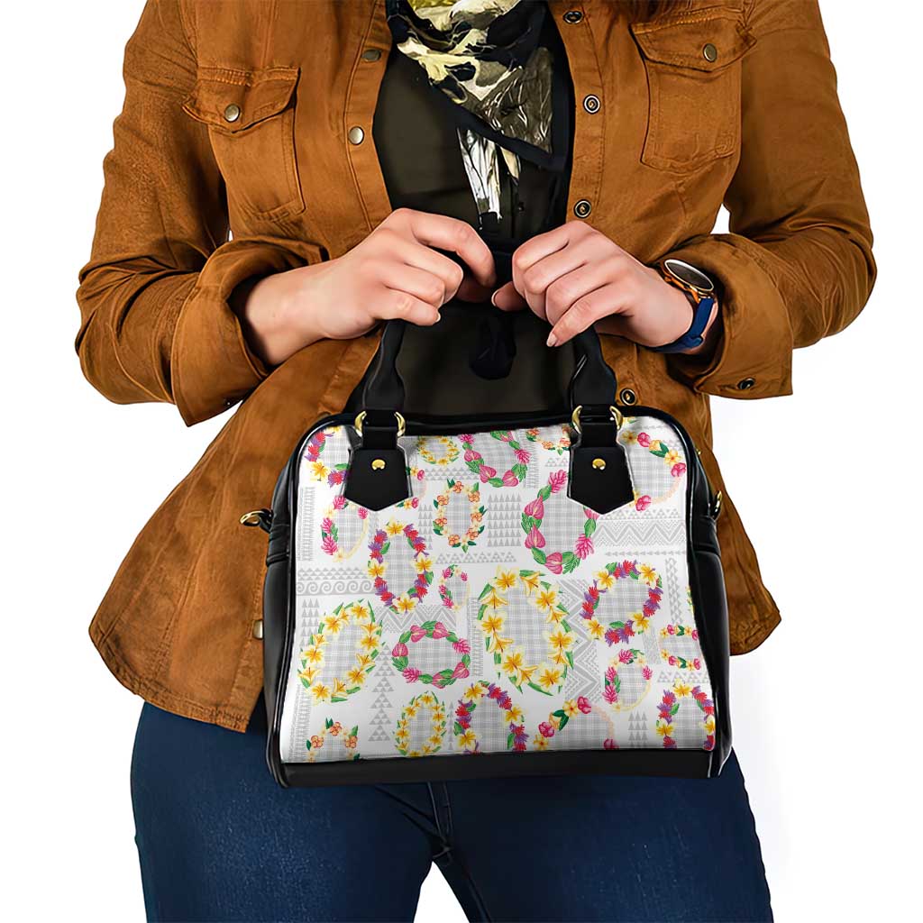 Hawaiian Kakau Tattoo Leis and Palaka Pattern Shoulder Handbag Traditional Aloha Tribal White Color