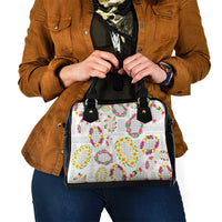 Hawaiian Kakau Tattoo Leis and Palaka Pattern Shoulder Handbag Traditional Aloha Tribal White Color