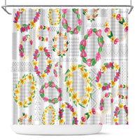 Hawaiian Kakau Tattoo Leis and Palaka Pattern Shower Curtain Traditional Aloha Tribal White Color