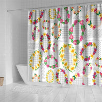 Hawaiian Kakau Tattoo Leis and Palaka Pattern Shower Curtain Traditional Aloha Tribal White Color