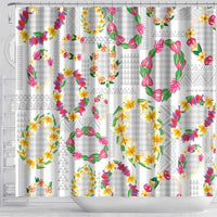 Hawaiian Kakau Tattoo Leis and Palaka Pattern Shower Curtain Traditional Aloha Tribal White Color