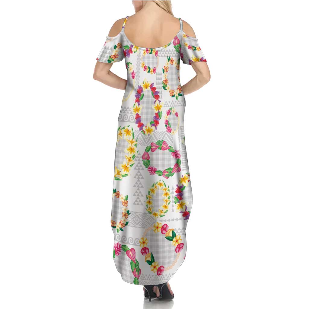Hawaiian Kakau Tattoo Leis and Palaka Pattern Summer Maxi Dress Traditional Aloha Tribal White Color LT03 - Polynesian Pride