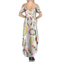 Hawaiian Kakau Tattoo Leis and Palaka Pattern Summer Maxi Dress Traditional Aloha Tribal White Color LT03 - Polynesian Pride