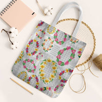 Hawaiian Kakau Tattoo Leis and Palaka Pattern Tote Bag Traditional Aloha Tribal White Color