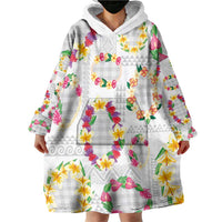 Hawaiian Kakau Tattoo Leis and Palaka Pattern Wearable Blanket Hoodie Traditional Aloha Tribal White Color