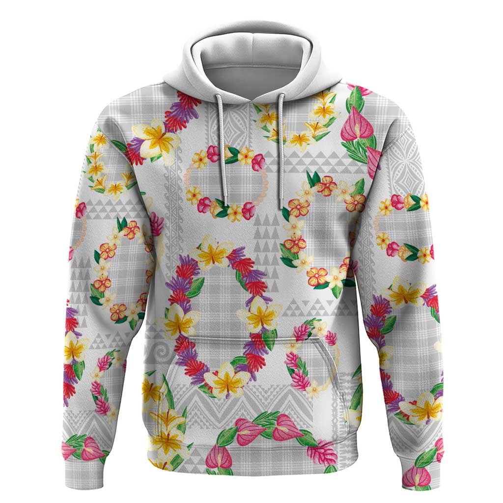 Hawaiian Kakau Tattoo Leis and Palaka Pattern Zip Hoodie Traditional Aloha Tribal White Color LT03 Pullover Hoodie White - Polynesian Pride
